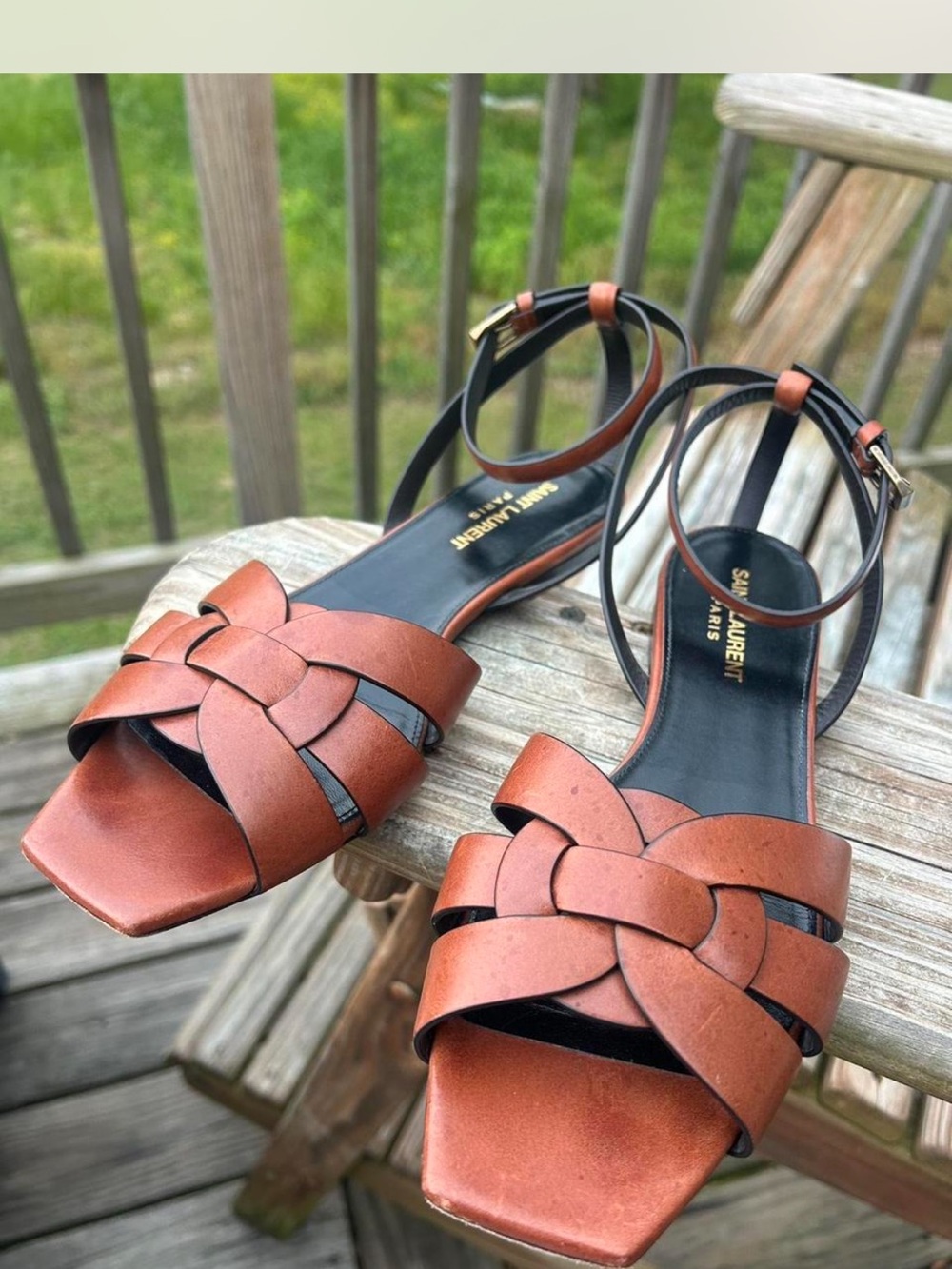 Saint Laurent Tan Leather Ankle-Strap Sandals